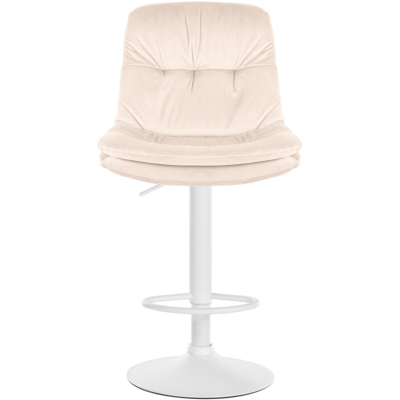 Tabouret de bar réglable moderne chic en Velours Blanc crème Métal Blanc Banja - 2