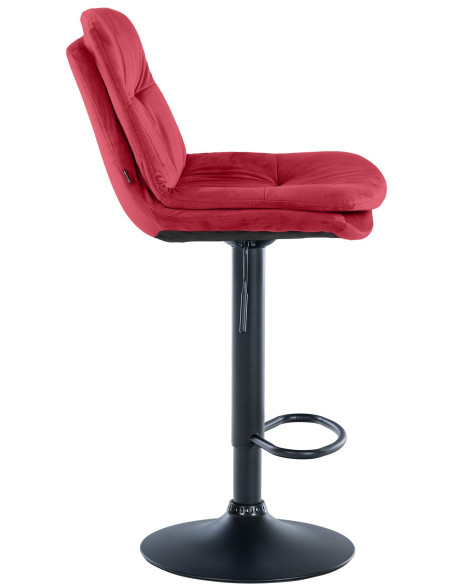 Tabouret de bar réglable moderne chic en Velours Rouge Métal Noir Banja - 3
