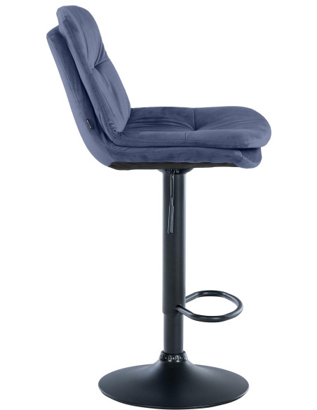 Tabouret de bar réglable moderne chic en Velours Bleu Métal Noir Banja - 3