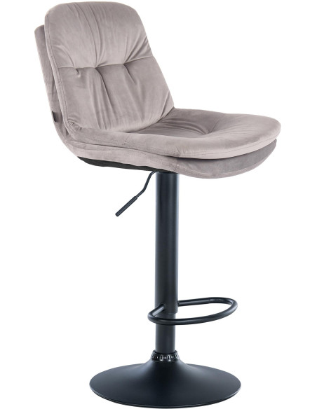 Tabouret de bar réglable moderne chic en Velours Gris Métal Noir Banja - 1