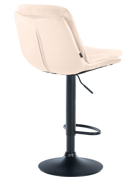 Tabouret de bar réglable moderne chic en Velours Blanc crème Métal Noir Banja - 4