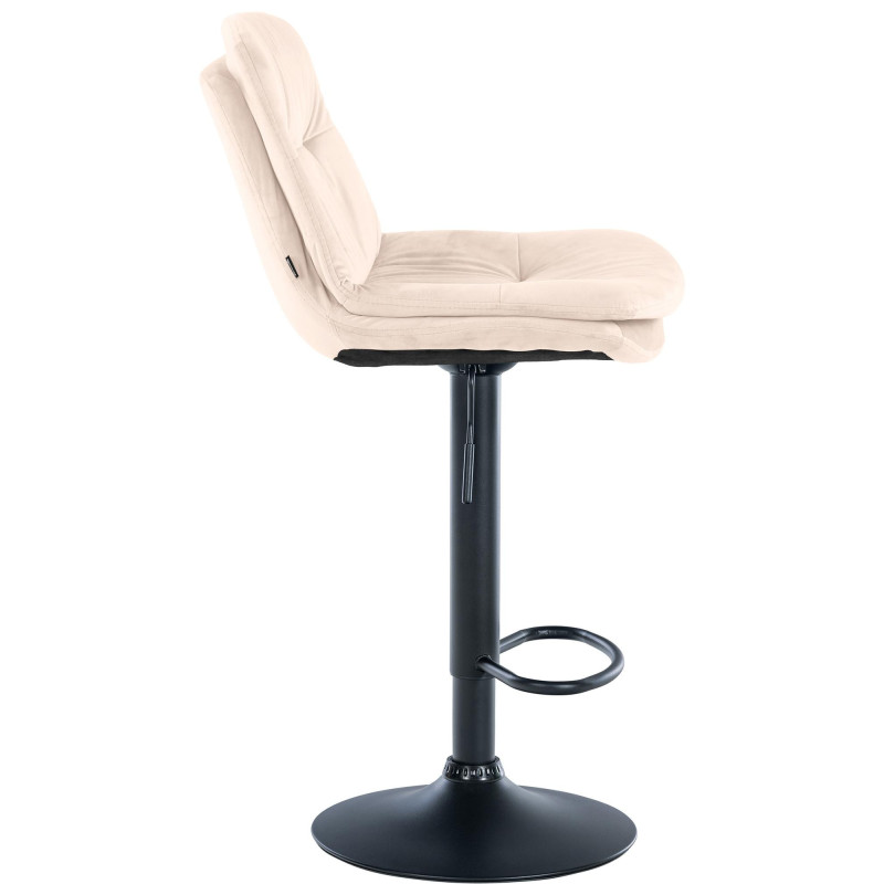 Tabouret de bar réglable moderne chic en Velours Blanc crème Métal Noir Banja - 3