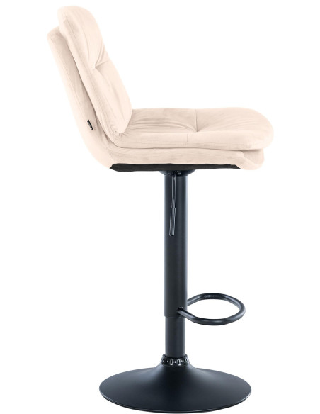 Tabouret de bar réglable moderne chic en Velours Blanc crème Métal Noir Banja - 3