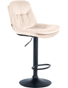 Tabouret de bar réglable moderne chic en Velours Blanc crème Métal Noir Banja - 1