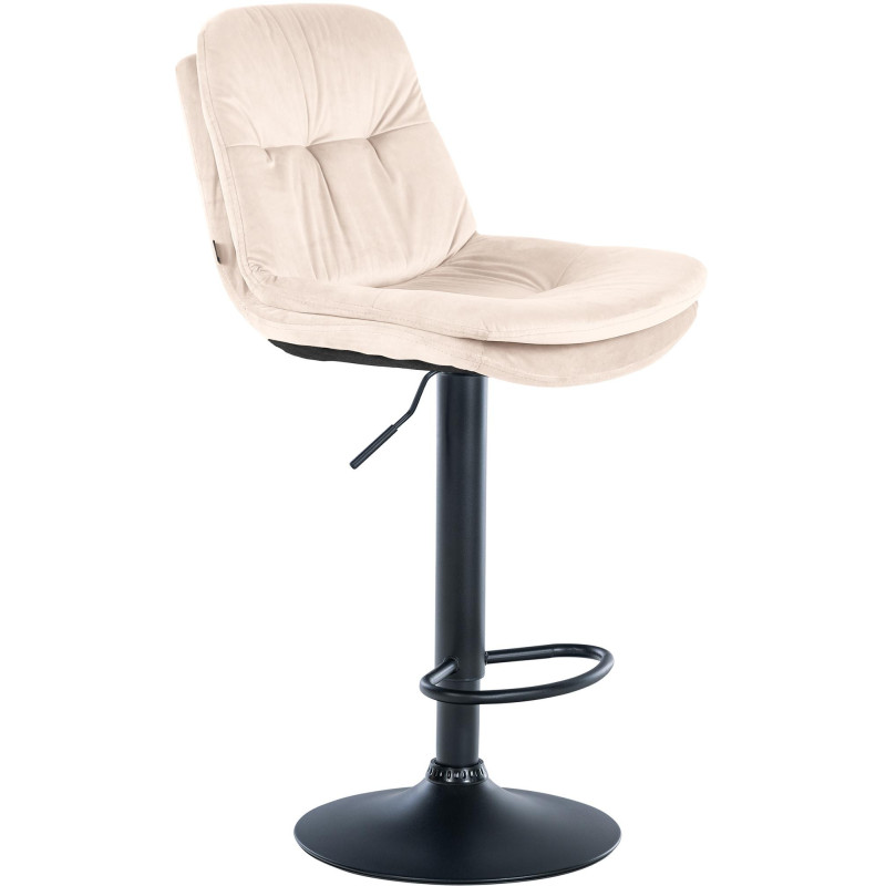 Tabouret de bar réglable moderne chic en Velours Blanc crème Métal Noir Banja - 1