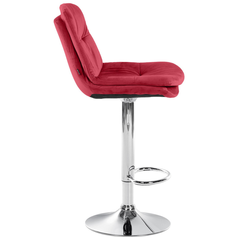 Tabouret de bar réglable moderne chic en Velours Rouge Métal Argenté Banja - 3