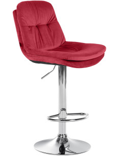 Tabouret de bar réglable moderne chic en Velours Rouge Métal Argenté Banja - 1