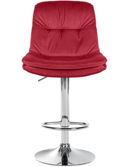 Tabouret de bar réglable moderne chic en Velours Rouge Métal Argenté Banja - 2