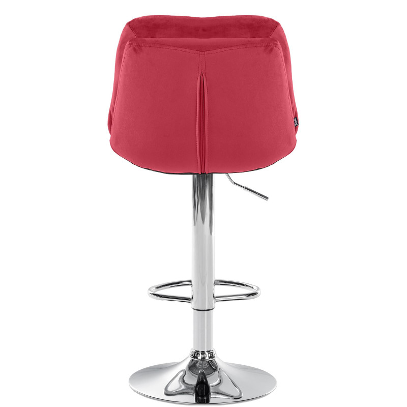 Tabouret de bar réglable moderne chic en Velours Rouge Métal Argenté Banja - 5