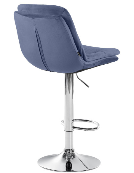 Tabouret de bar réglable moderne chic en Velours Bleu Métal Argenté Banja - 4