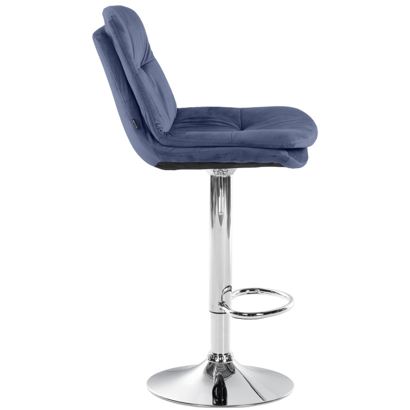 Tabouret de bar réglable moderne chic en Velours Bleu Métal Argenté Banja - 3