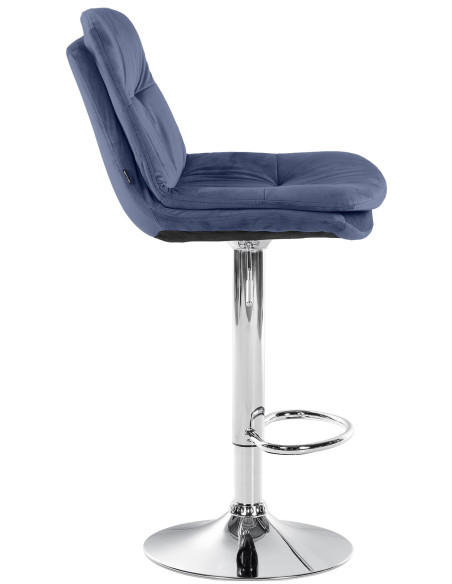 Tabouret de bar réglable moderne chic en Velours Bleu Métal Argenté Banja - 3