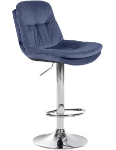 Tabouret de bar réglable moderne chic en Velours Bleu Métal Argenté Banja - 1
