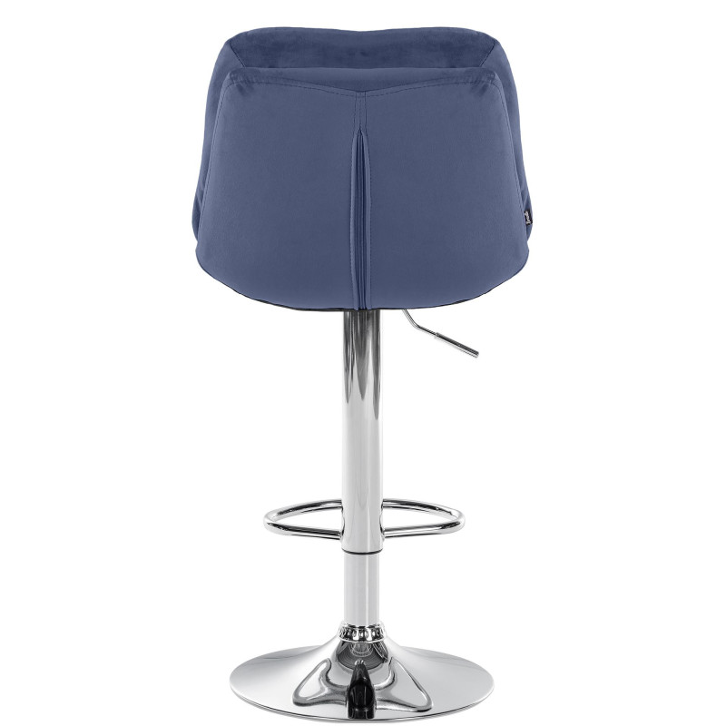 Tabouret de bar réglable moderne chic en Velours Bleu Métal Argenté Banja - 5