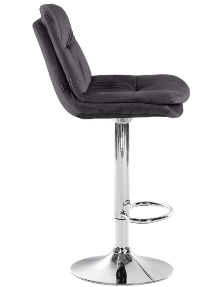 Tabouret de bar réglable moderne chic en Velours Noir Métal Argenté Banja - 3