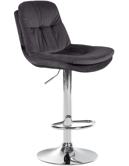 Tabouret de bar réglable moderne chic en Velours Noir Métal Argenté Banja - 1