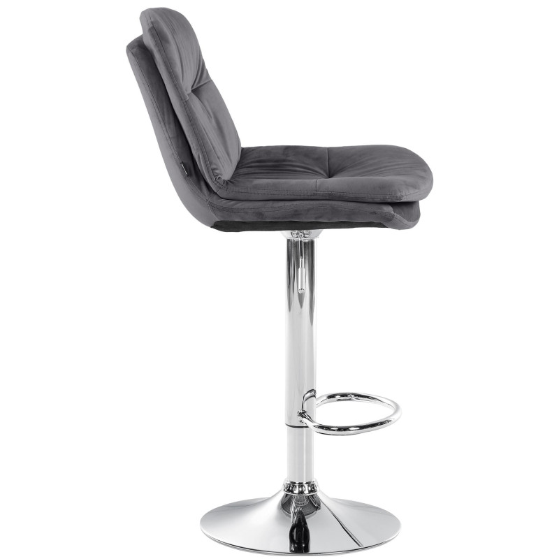 Tabouret de bar réglable moderne chic en Velours Gris foncé Métal Argenté Banja - 3
