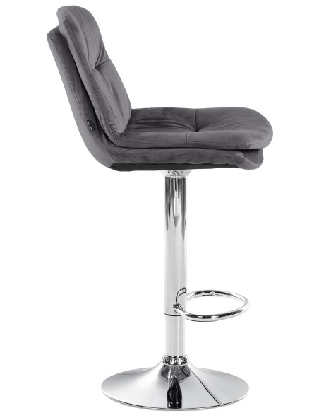 Tabouret de bar réglable moderne chic en Velours Gris foncé Métal Argenté Banja - 3