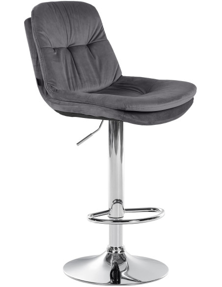 Tabouret de bar réglable moderne chic en Velours Gris foncé Métal Argenté Banja - 1