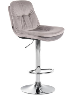 Tabouret de bar réglable moderne chic en Velours Gris Métal Argenté Banja - 1
