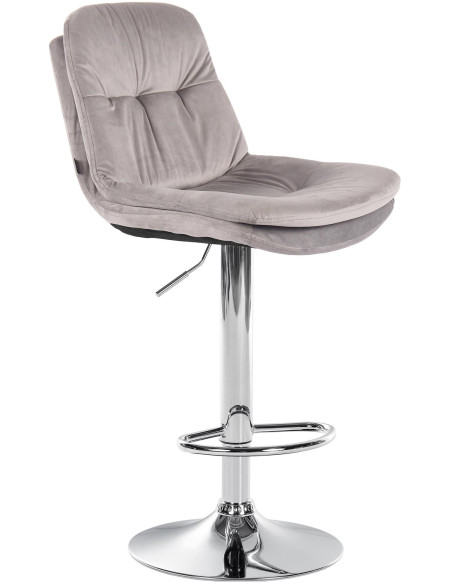 Tabouret de bar réglable moderne chic en Velours Gris Métal Argenté Banja - 1