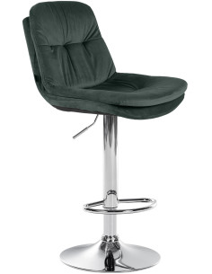 Tabouret de bar réglable moderne chic en Velours Vert foncé Métal Argenté Banja - 1