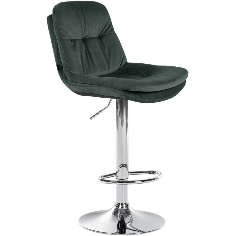 Tabouret de bar réglable moderne chic en Velours Vert foncé Métal Argenté Banja - 1