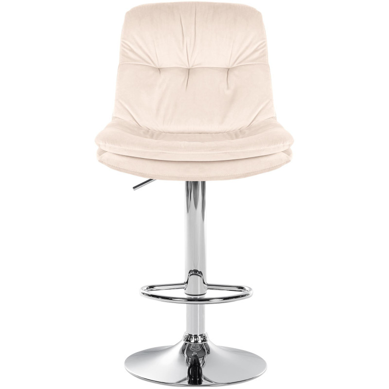 Tabouret de bar réglable moderne chic en Velours Blanc crème Métal Argenté Banja - 2