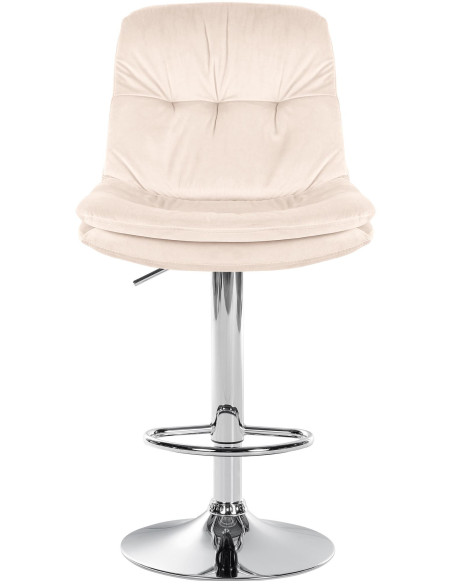 Tabouret de bar réglable moderne chic en Velours Blanc crème Métal Argenté Banja - 2