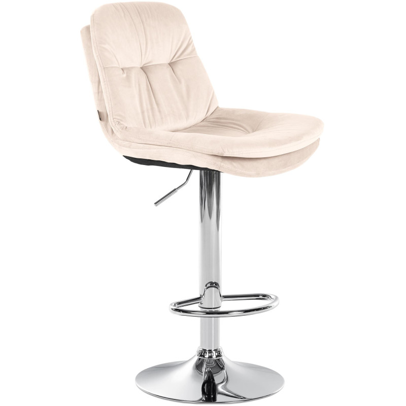 Tabouret de bar réglable moderne chic en Velours Blanc crème Métal Argenté Banja - 1