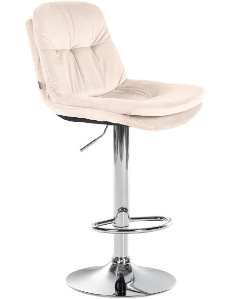 Tabouret de bar réglable moderne chic en Velours Blanc crème Métal Argenté Banja - 1