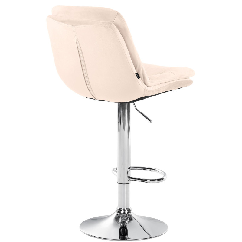 Tabouret de bar réglable moderne chic en Velours Blanc crème Métal Argenté Banja - 3