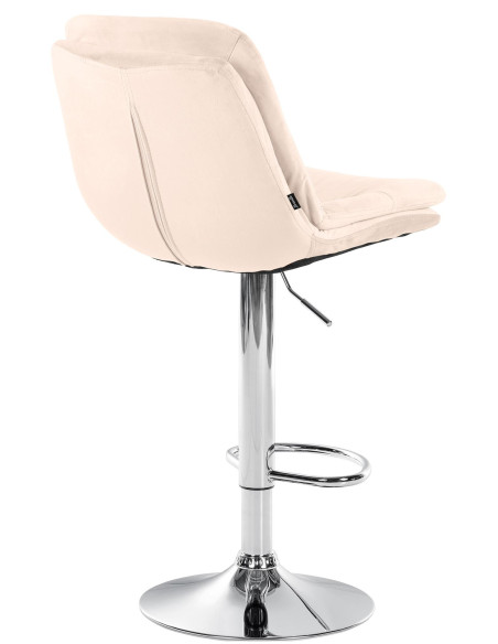 Tabouret de bar réglable moderne chic en Velours Blanc crème Métal Argenté Banja - 3