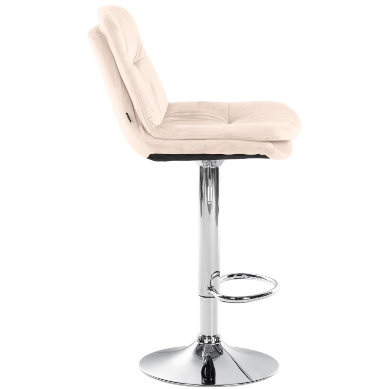 Tabouret de bar réglable moderne chic en Velours Blanc crème Métal Argenté Banja - 4