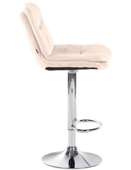 Tabouret de bar réglable moderne chic en Velours Blanc crème Métal Argenté Banja - 4