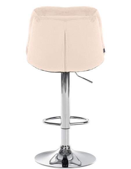 Tabouret de bar réglable moderne chic en Velours Blanc crème Métal Argenté Banja - 5