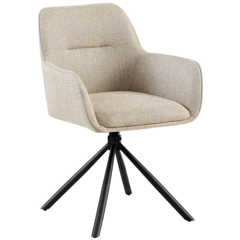 Fauteuil de table pivotant moderne en Tissu Taupe Métal Noir Mat Warem - 1