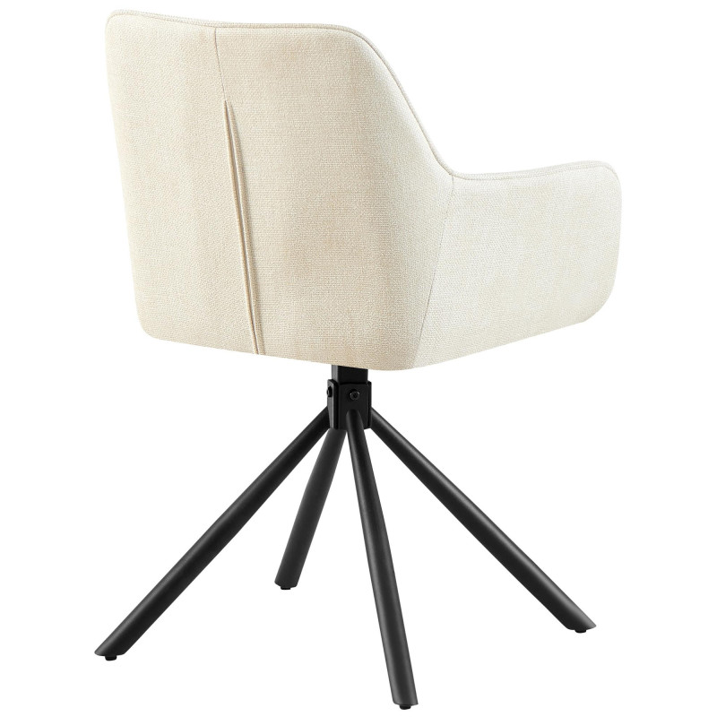 Fauteuil de table pivotant moderne en Tissu Blanc crème Métal Noir Mat Warem - 2
