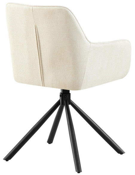 Fauteuil de table pivotant moderne en Tissu Blanc crème Métal Noir Mat Warem - 2