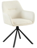 Fauteuil de table pivotant moderne en Tissu Blanc crème Métal Noir Mat Warem