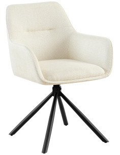 Fauteuil de table pivotant moderne en Tissu Blanc crème Métal Noir Mat Warem - 1