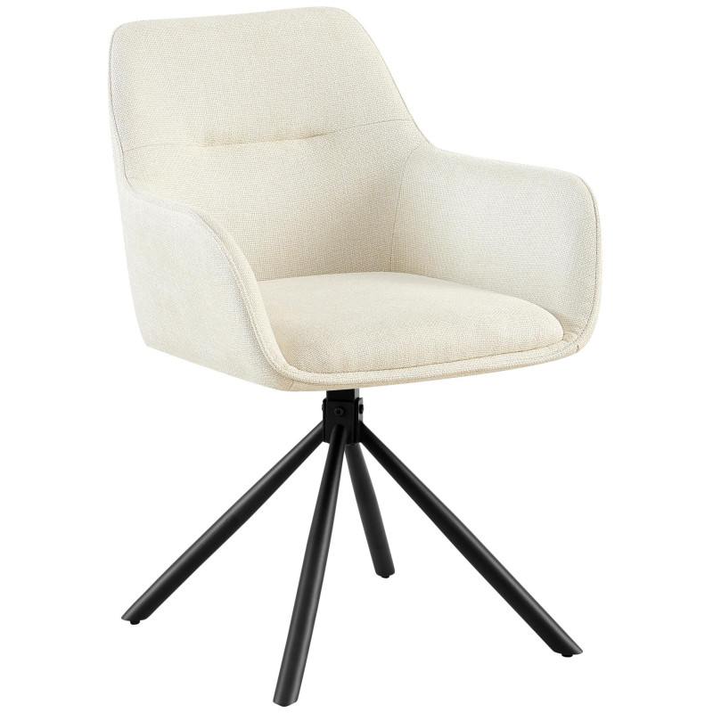 Fauteuil de table pivotant moderne en Tissu Blanc crème Métal Noir Mat Warem - 1