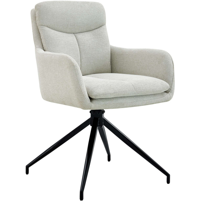 Fauteuil de table moderne pivotant en Tissu Blanc crème Métal Noir Xanten - 1