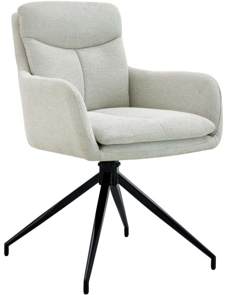 Fauteuil de table moderne pivotant en Tissu Blanc crème Métal Noir Xanten - 1