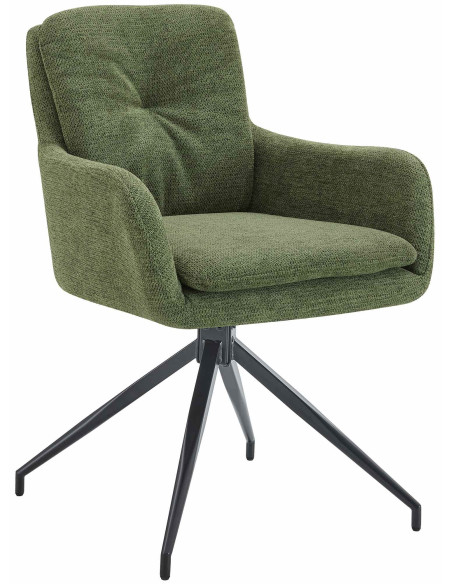 Fauteuil de table pivotant moderne chic en Tissu Vert Métal Noir Lasko - 1