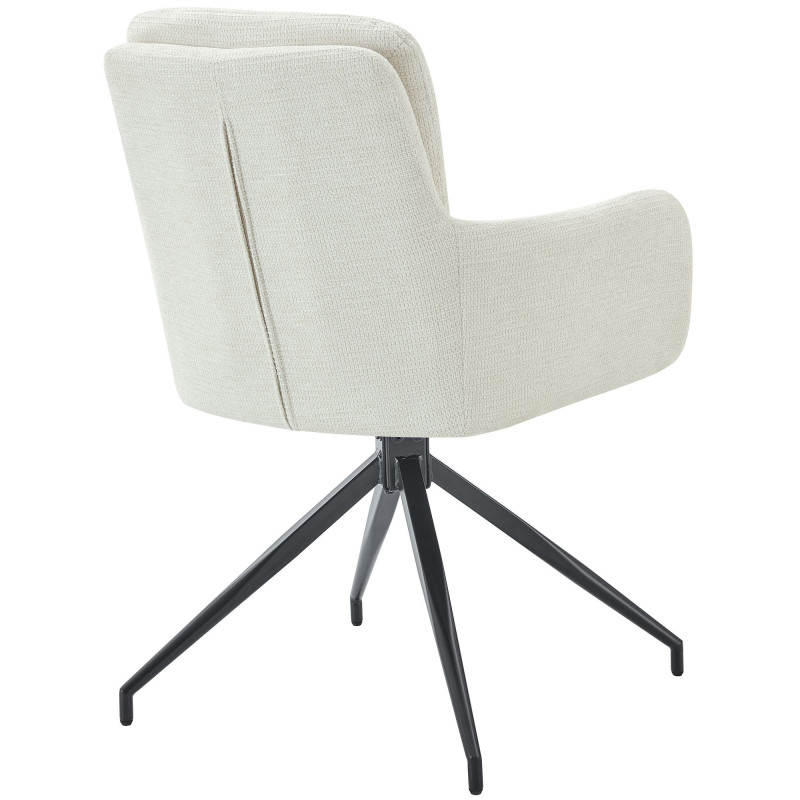 Fauteuil de table pivotant moderne chic en Tissu Blanc crème Métal Noir Lasko - 2