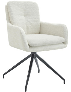 Fauteuil de table pivotant moderne chic en Tissu Blanc crème Métal Noir Lasko - 1