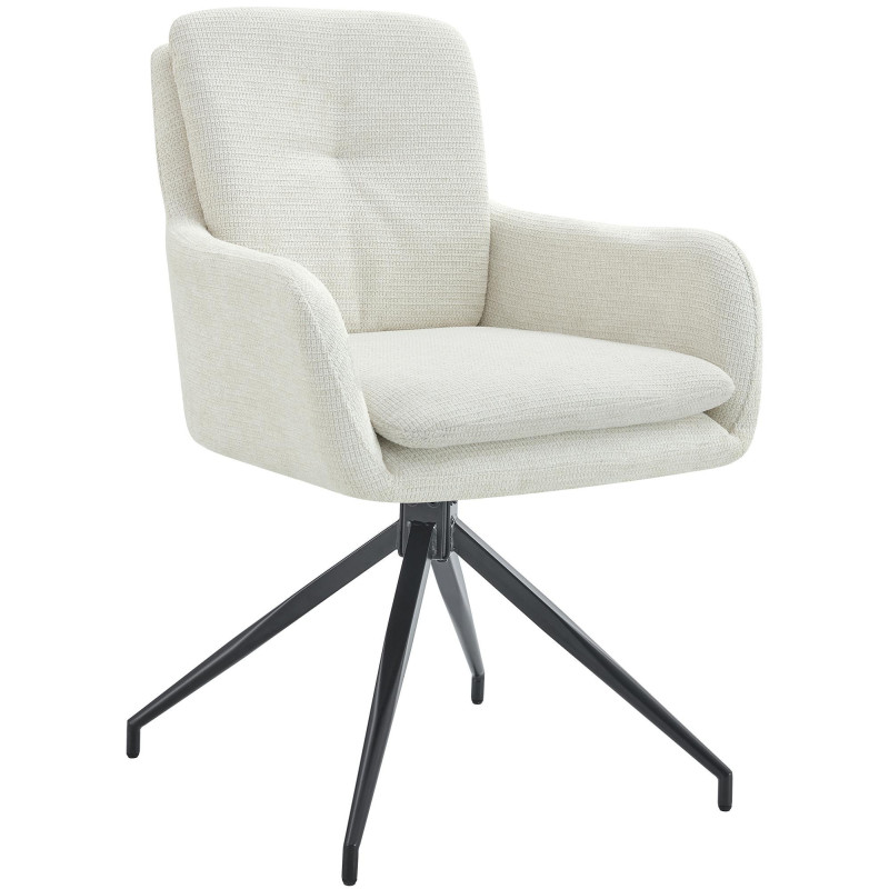 Fauteuil de table pivotant moderne chic en Tissu Blanc crème Métal Noir Lasko - 1