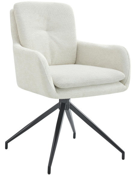 Fauteuil de table pivotant moderne chic en Tissu Blanc crème Métal Noir Lasko - 1
