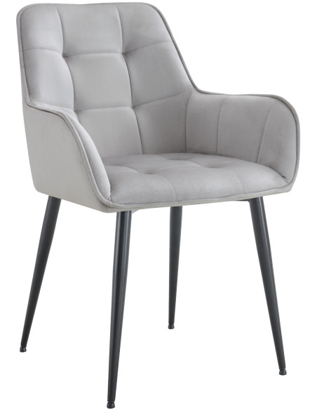 Fauteuil de table capitonné moderne en Velours Gris clair Métal Noir Wexford - 1